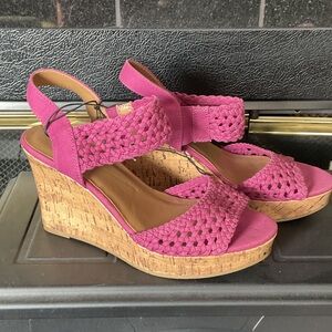 🩷👣  Pink Mauve Woven Cork Wedge Sandals